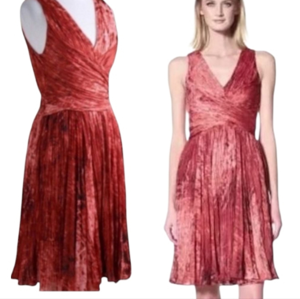 Halston Heritage Faux Wrap Accordion Dress